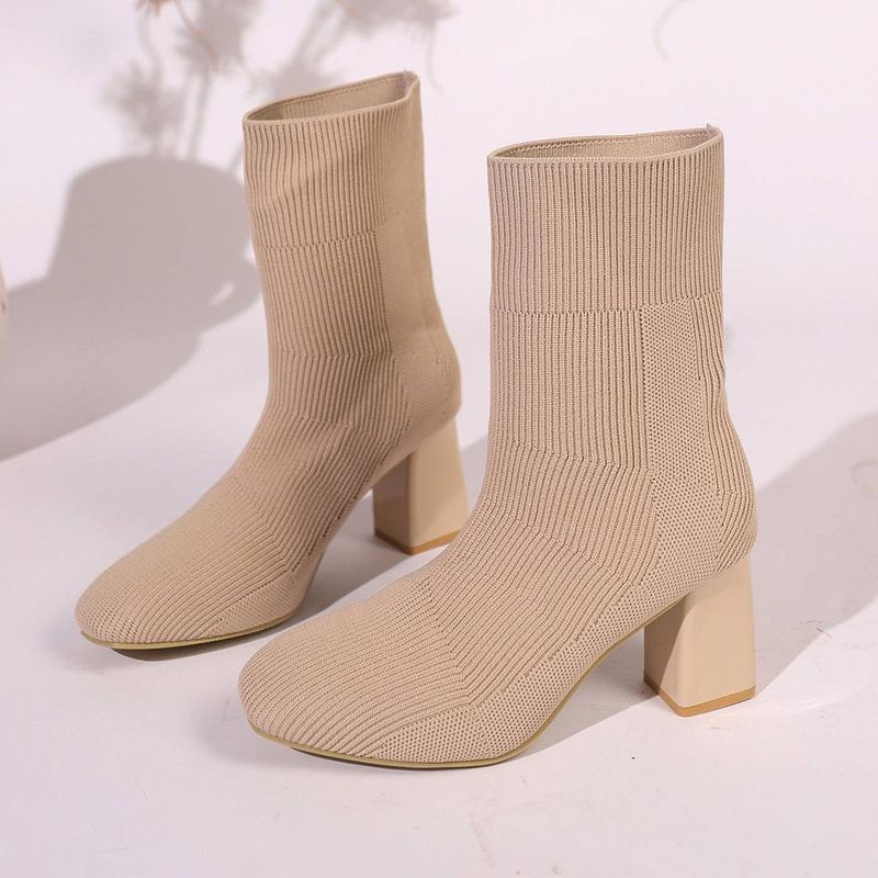 Ladies Elastic Booties, Simple Shoes With Thick Heels, Can Be Worn In All Seasons, Suitable For Banquets And Daily Wear._voghion.com