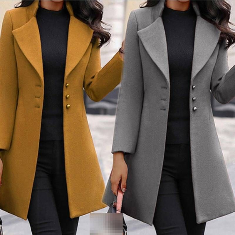 Women's Slim Fit Wool Blend Trench Coat – Elegant Long Sleeve Double-Breasted Overcoat For Fall & Winter_voghion.com