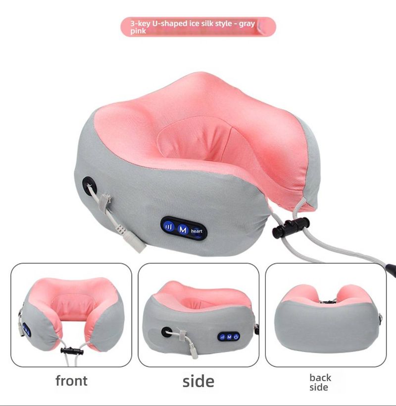 Masajeador de cuello con calor y vibración, 3 velocidades de amasamiento, recargable por USB, portátil para oficina, coche y viajes (gris, azul y rosa, certificado CE)_voghion.com