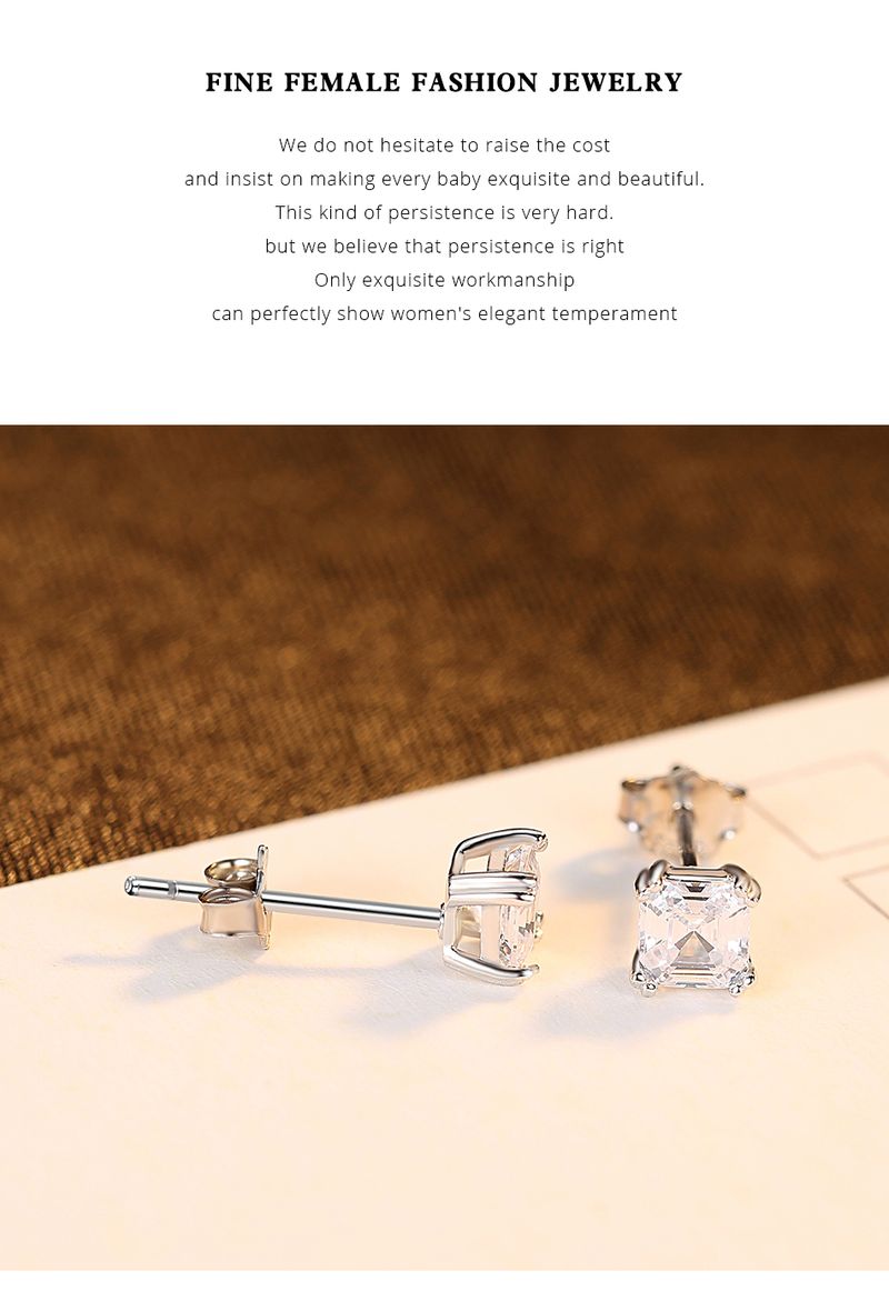 Cercei cu șurub Sterg Siler pentru femei, clasic, pătrat CZ, zirconiu mic, tăietură Asscher, cercei de petrecere pentru fete_voghion.com
