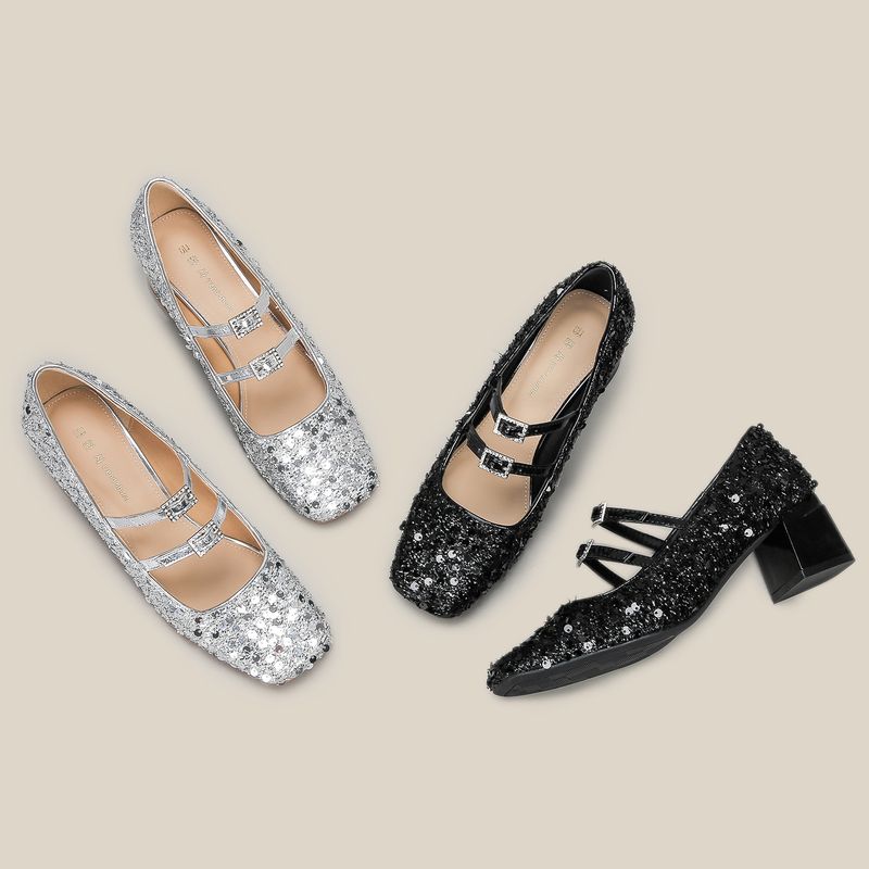 H923-1 Scarpe col tacco alto da donna, estive, di alta qualità, nuove, perle, Mary Jane, argento, splendide scarpe singole da donna_voghion.com