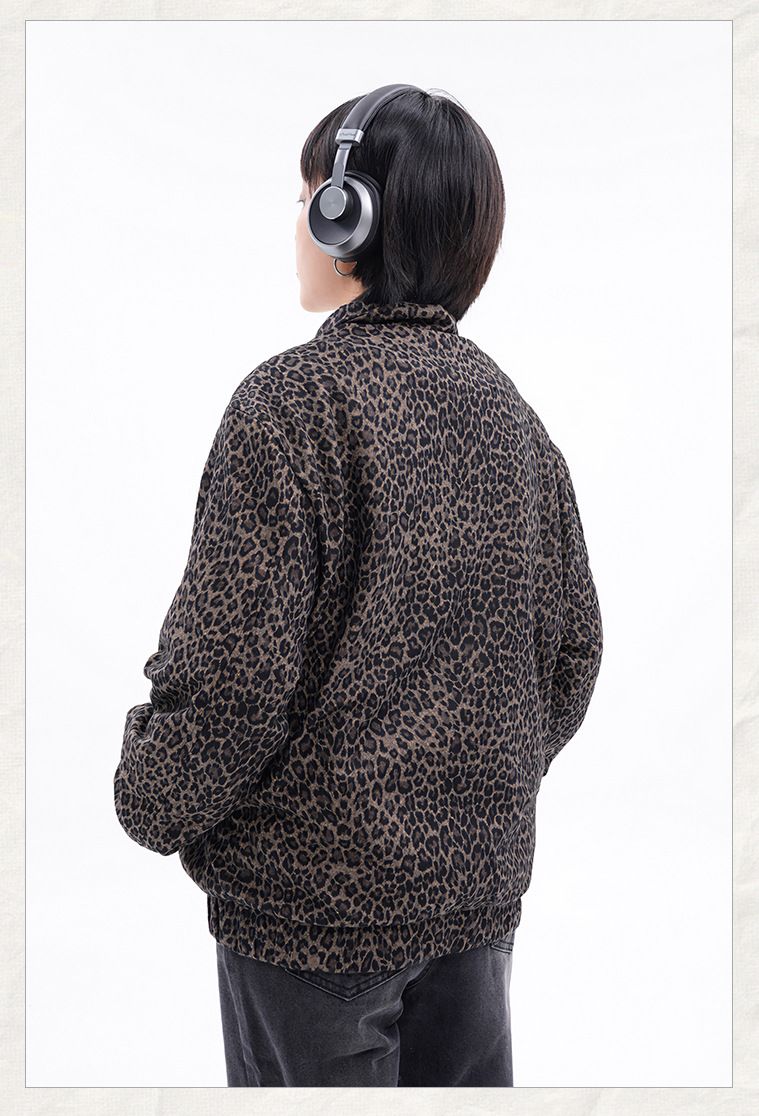 Meeste rõivad retro leopardmustriga lukuga jakk metsik Maillardi pruuni revääriga lahtise paksu jakiga_voghion.com