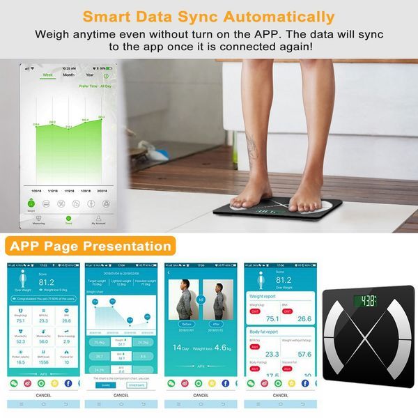 Intelligente Körperzusammensetzungswaage, Fettmonitor, digitale APP-Waage, BMI-Gesundheitsanalysator für Valentinstagsgeschenk, Frühlingstrainer_voghion.com