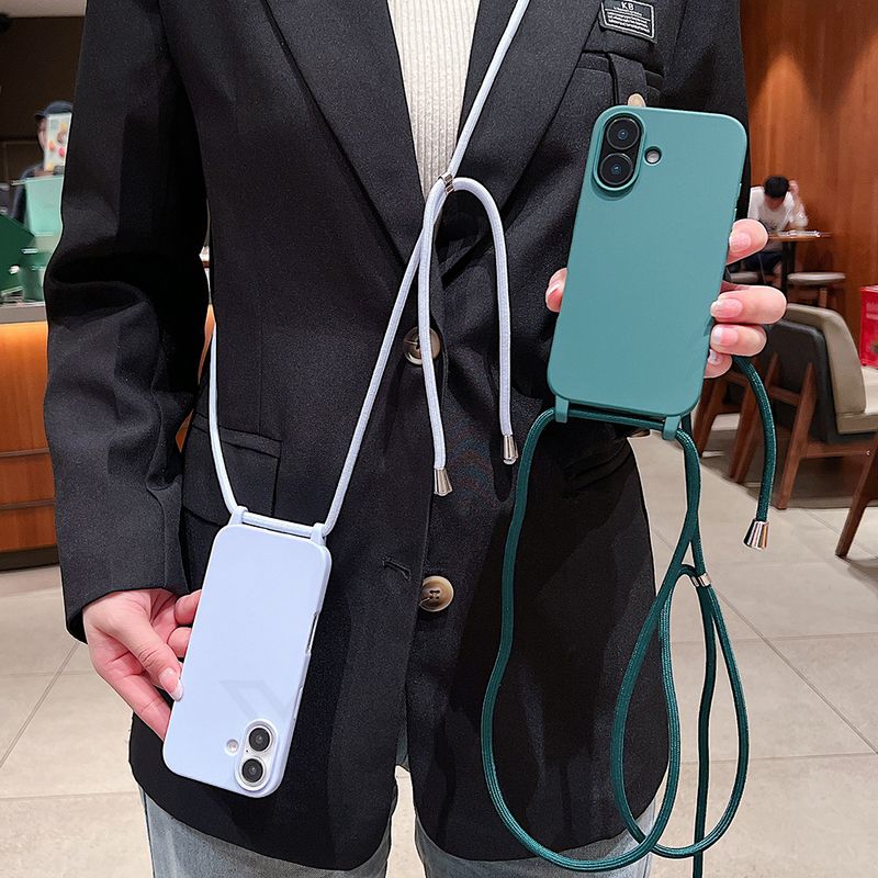 Crossbody Lanyard Matte Silicone Phone Case For Iphone 17 16 15 Pro Max 14 13 12 Necklace Strap Cord Candy Soft_voghion.com