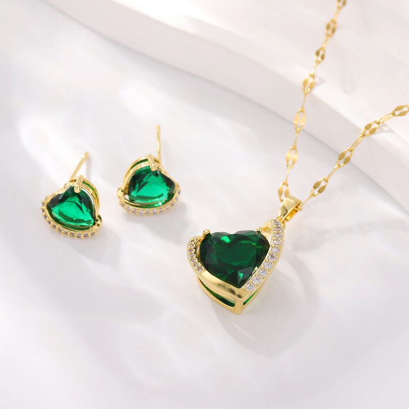 Conjunto de pendientes de circonita con forma de corazón brillante, joyería con colgante de corazón y piedras preciosas, conjunto de joyería_voghion.com