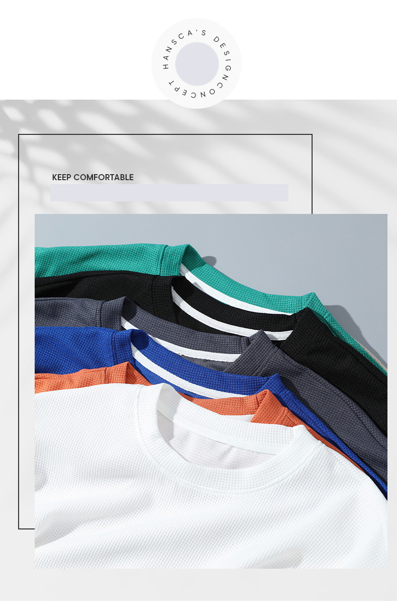 Waffle Short Sleeve T-shirt Men's Casual Sports Set Summer Loose Two Half Sleeve T-shirt Two Piece Set_voghion.com