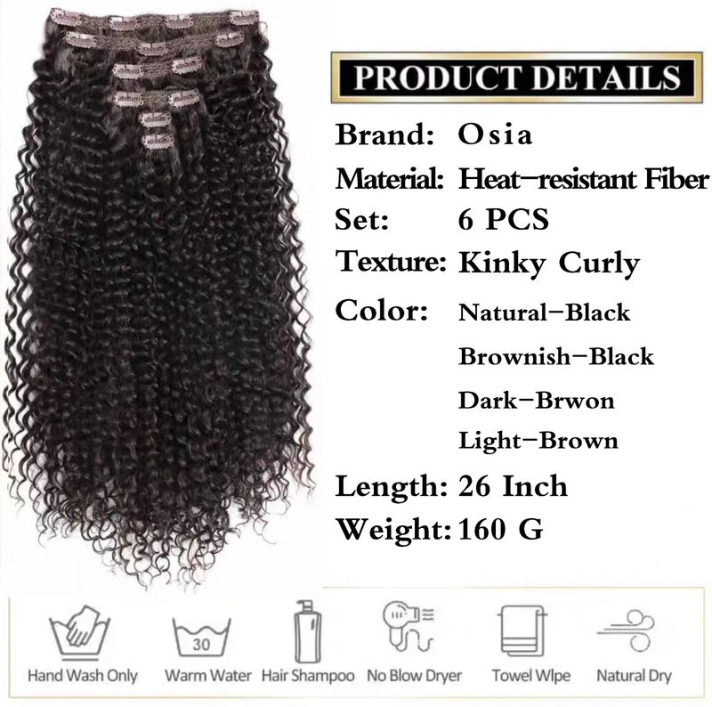 Hair Extensions Wigs Long Curly Hair 6 Piece Set Clip Hair Extensions Kinky Curl Fluffy Afro_voghion.com