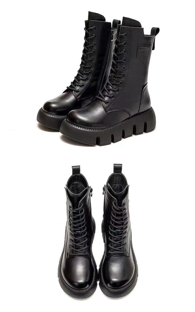 Winter Nieuwe High Barrel Martin Dikke Zool Warme Vrouwen Casual Mode Veelzijdige Veterschoenen Katoenen Laarzen Voor Vrouwen_voghion.com