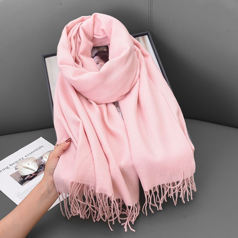 Sciarpa invernale da donna in cashmere imitazione letteraria e artistica autunno e inverno ispessita calda doppio scopo tinta unita versione coreana moda a_voghion.com