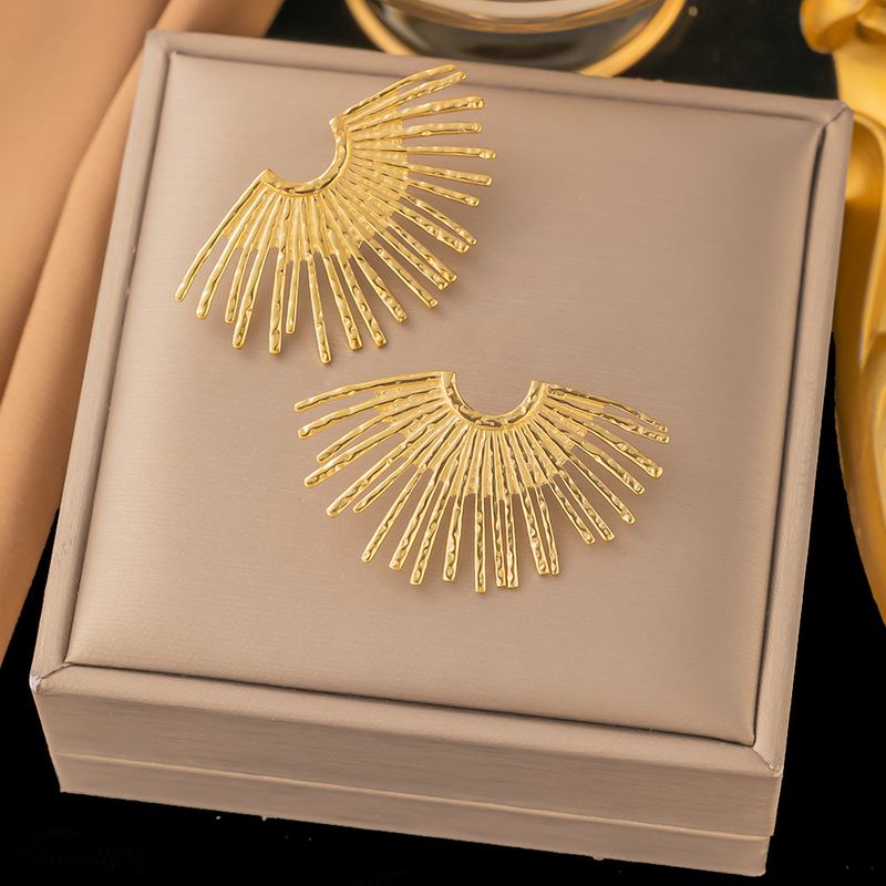 INS Style Classic Temperament Versatile Hollow Gold Stainless Steel Double-layer Sunflower Earrings For Women_voghion.com