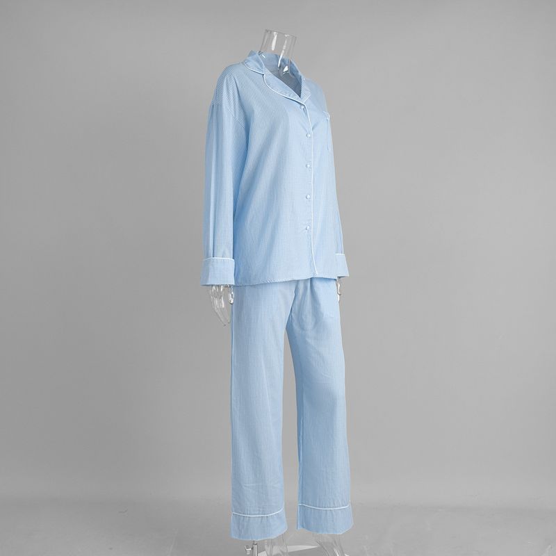 Women's Long Sleeve Pajama Set 100% Cotton Soft Sleepwear Loungewear V-Neck Plaid Print Home Outfit_voghion.com