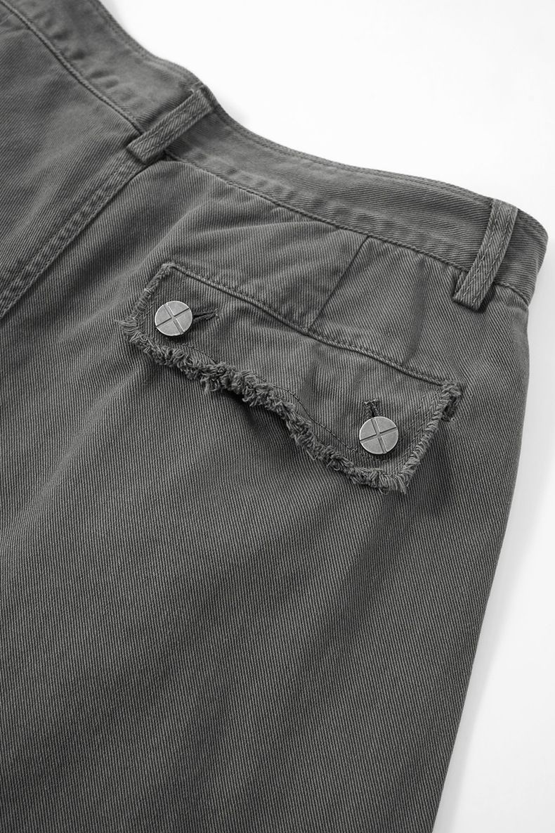 Men's Distressed Casual Pants - American Street Style Washed Overalls, Raw Edge Design (Dark Gray & Brownish Gray), S-XL_voghion.com
