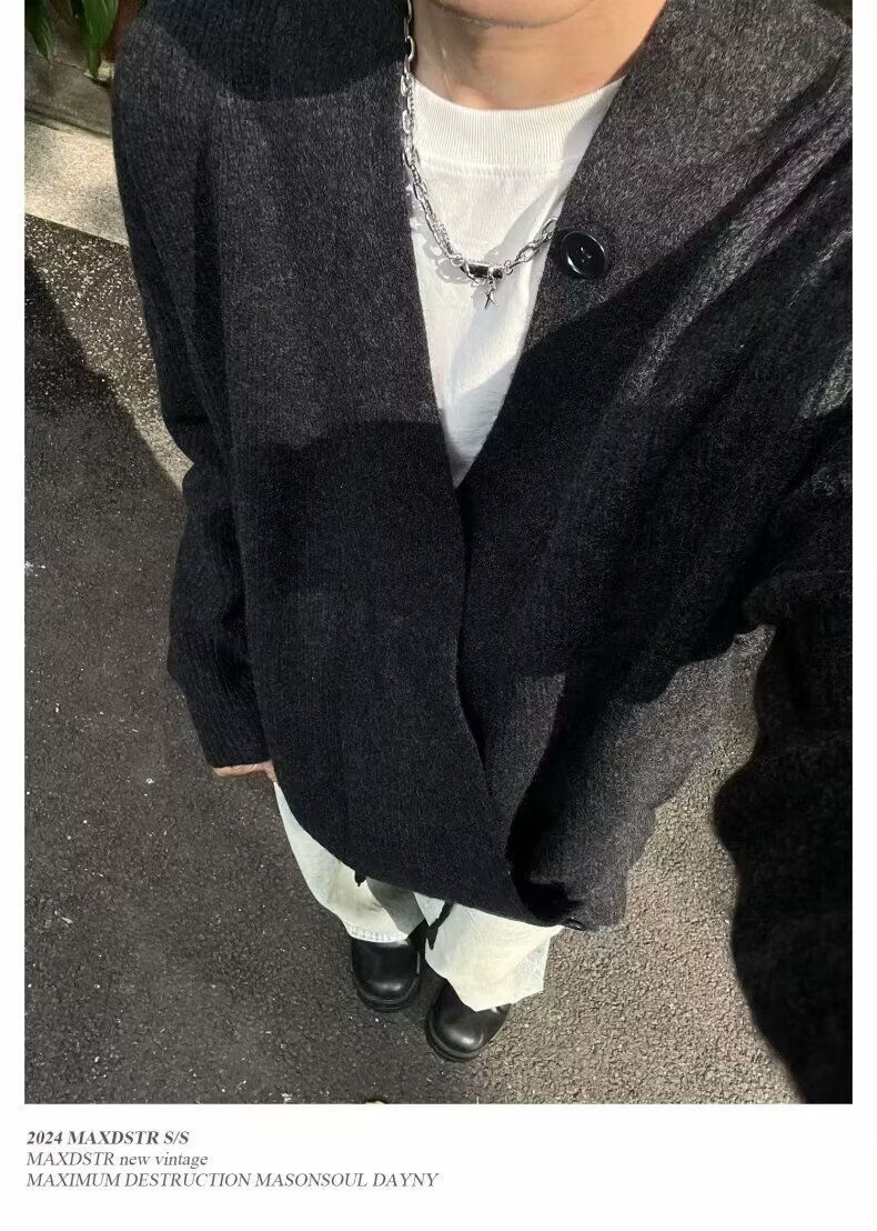 2024 Autumn Winter New Cardigan American Style Casual Lazy V-Neck Knitted Sweater Men Solid Color Jacket Trendy_voghion.com