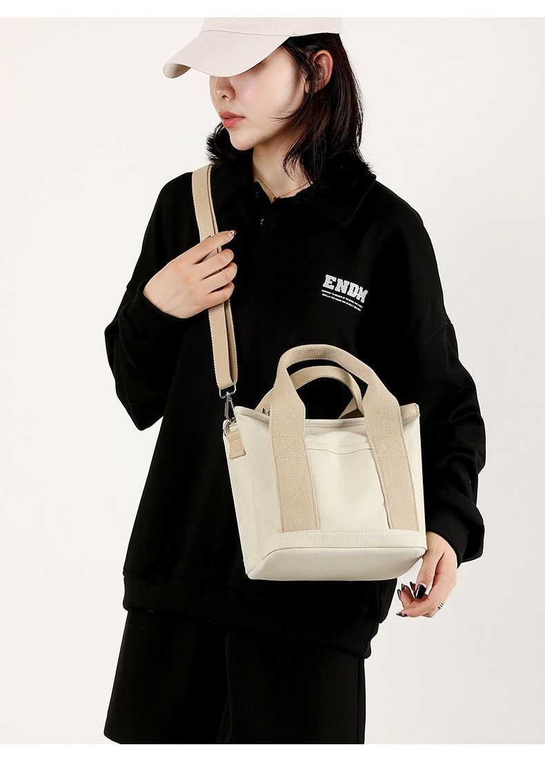 Women Small Bag with Zipper Fashion Lady Single Shoulder Portable Thickened Canvas Mobile Phone Bucket Tote Bag_voghion.com