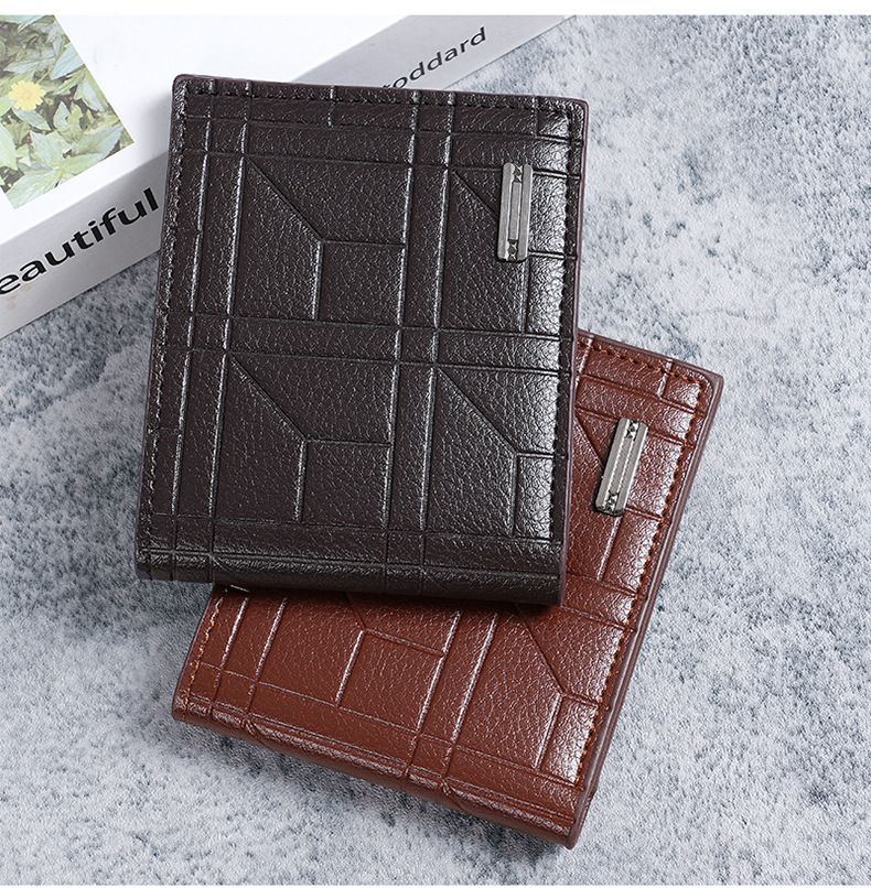 Nueva billetera para hombre, billetera corta, billetera juvenil de cuero suave horizontal a cuadros, billetera de gran capacidad con múltiples ranuras para tarjetas_voghion.com