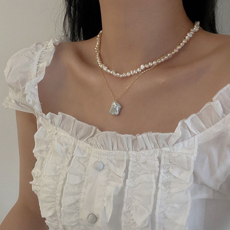 Collana con perle d'acqua dolce da donna, stile retrò francese, semplice, versatile, elegante, alla moda, con catena per clavicola_voghion.com