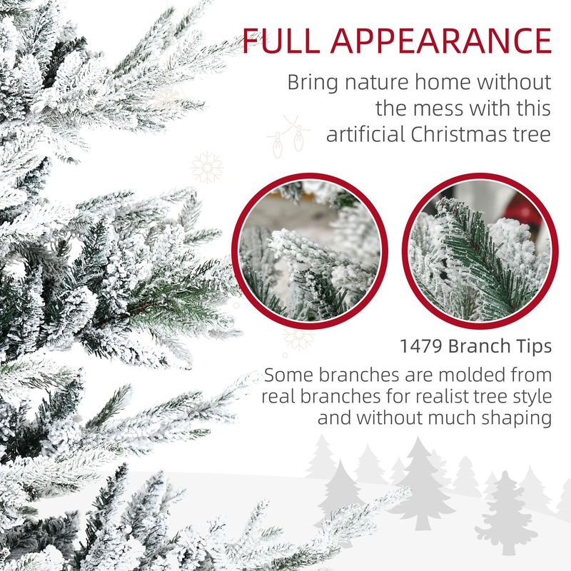 8 Foot Pine Snow Flocked Artificial Christmas Tree With 1479 Realistic Cedar Branches, Auto Open, Home Holiday Decoration, Green_voghion.com