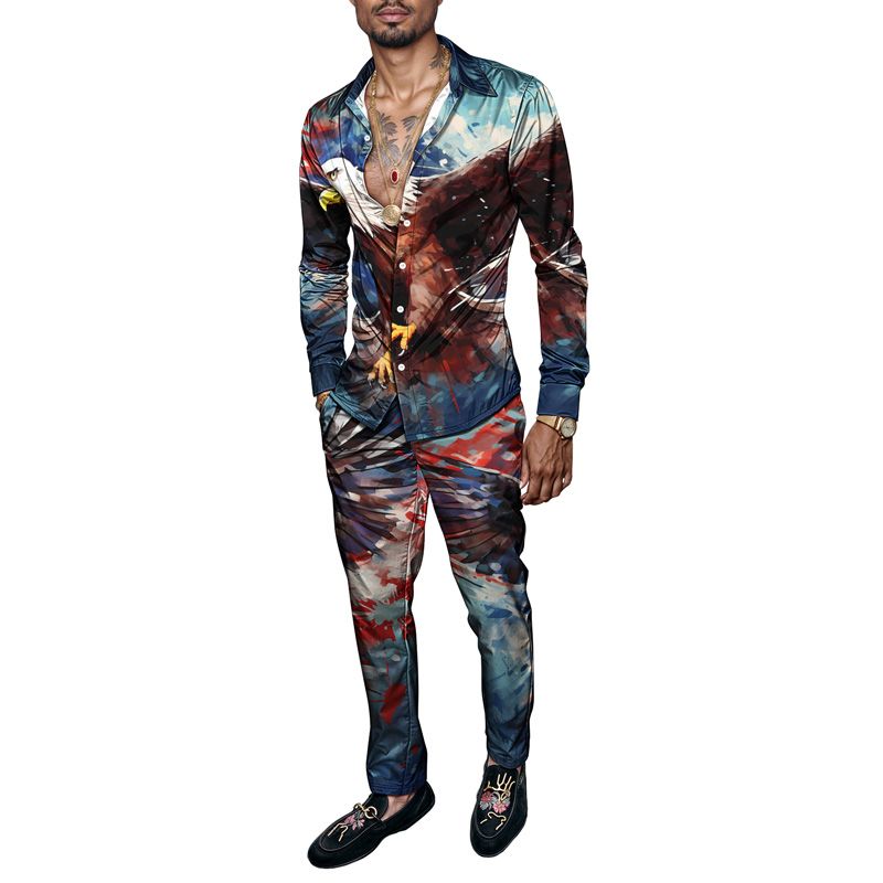 2025 Spring/Summer Printed Simple Two Piece Set For Men, Lightweight Party, Long Sleeve Suit, Fashionable Design, Breathable Fab_voghion.com