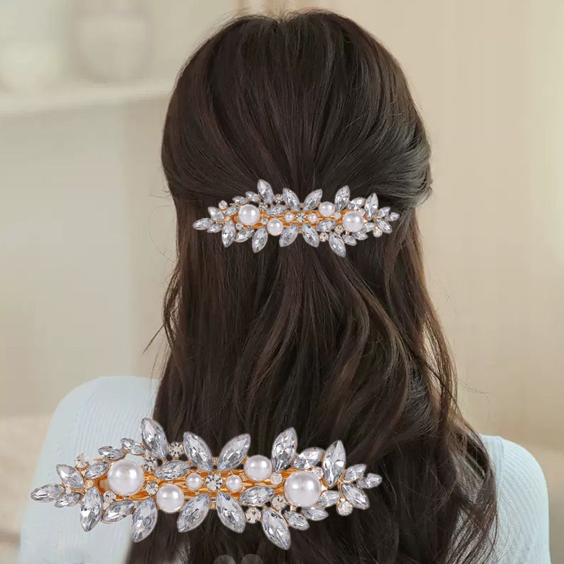 Neue elegante Stil Feder Legierung Haar Wasser Diamant koreanische Ausgabe zurück Kopf Löffel Pferd Schwanz Clip Kopfbedeckung_voghion.com