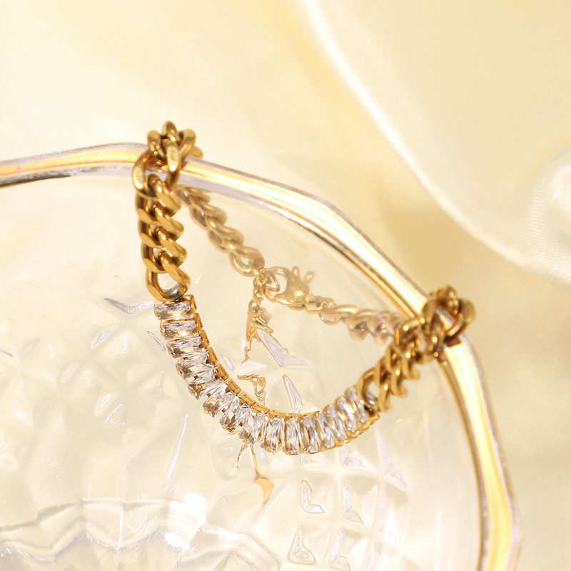 Stainless Steel Spliced Bracelet Claw Luxurious Temperament Cuban Welded Zircon Chain_voghion.com