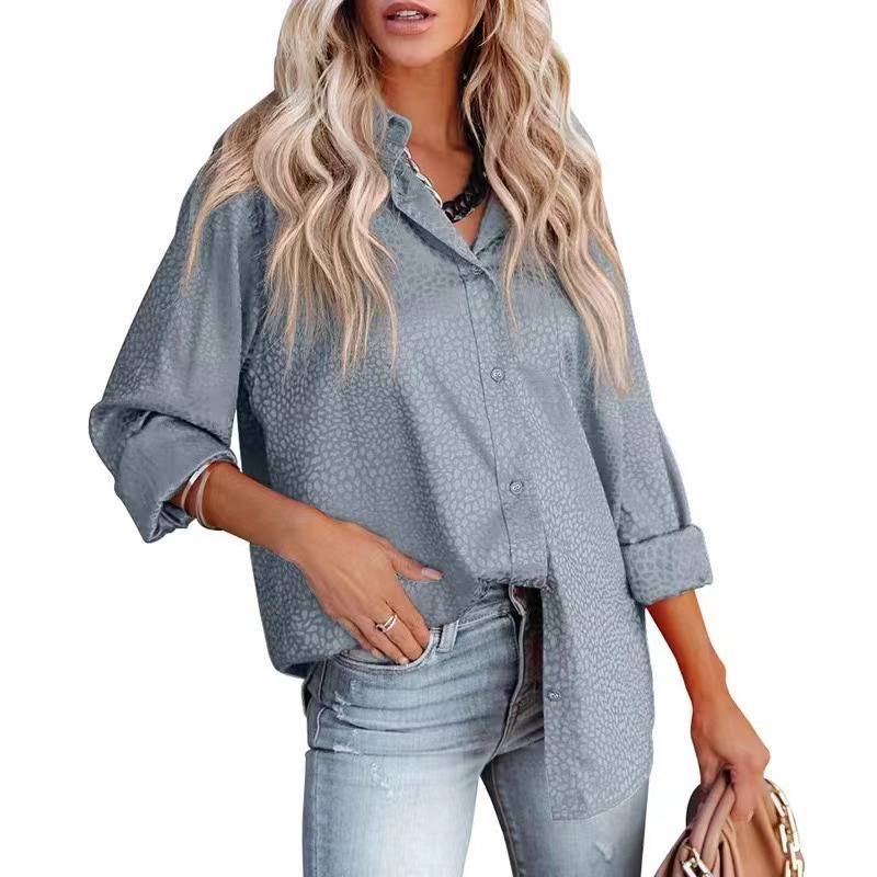 Camicie da donna comode top larghi a maniche lunghe in raso con motivo ghiaia_voghion.com