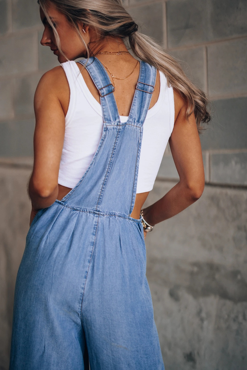yeni kadın gevşek yan cep kolsuz denim tulum_voghion.com