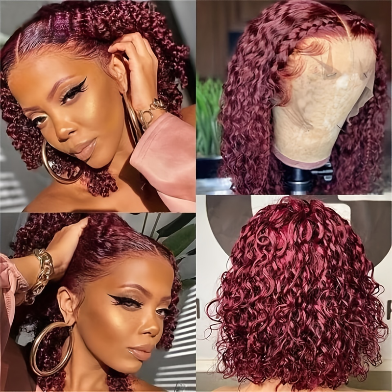 180% 13x4 perruque de cheveux humains bordeaux gingembre orange bouclés Bob perruque moyenne longue vague profonde perruque bouclée ondulée dentelle avant perruque de cheveux humains ligne de cheveux naturelle_voghion.com