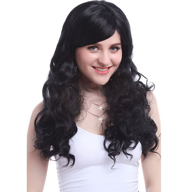 Medium-length chemical fiber machine-made wig rose mesh breathable wavy hair natural hair line bangs wig suitable for daily dressing_voghion.com