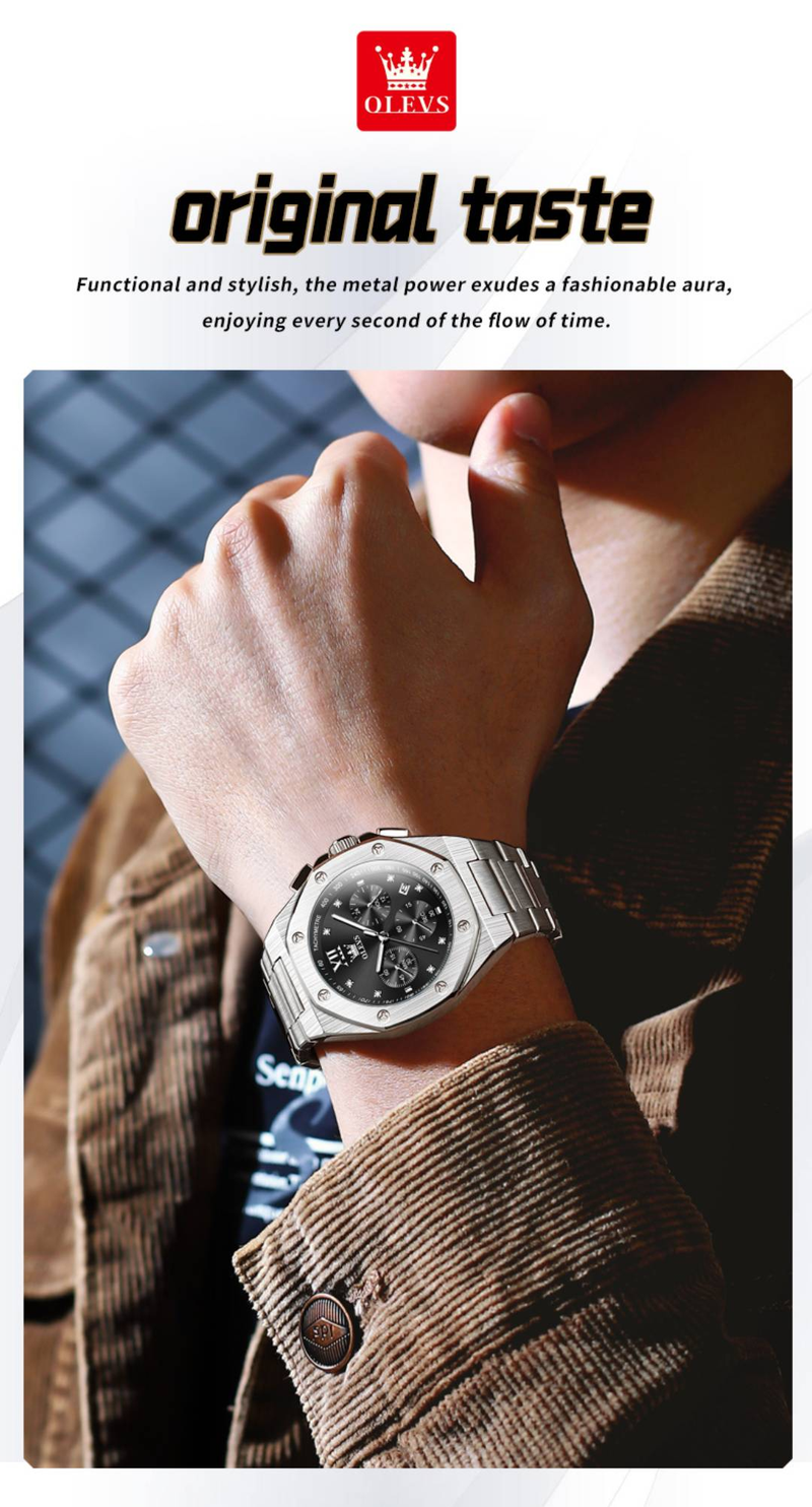 Neue klassische Herrenuhr Multifunktionale wasserdichte Quarz Herrenuhr Business Style Edelstahlarmband_voghion.com