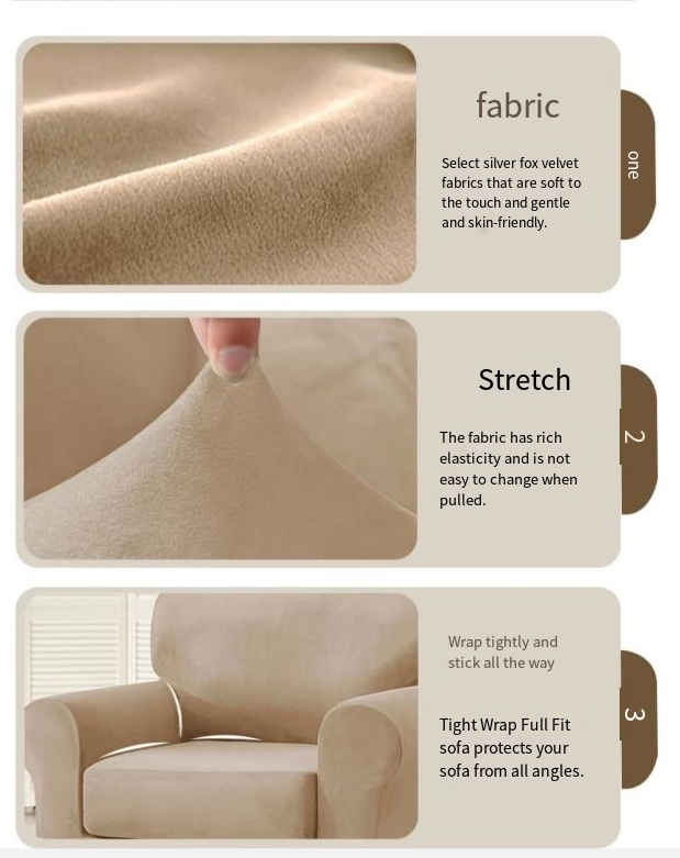Housse de canapé tout compris en velours de renard argenté ultra doux, coussin de dossier, housse de canapé en velours fendu multi-pièces_voghion.com