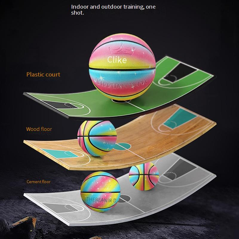 Im Dunkeln leuchtender Basketball, Größe 5 und 7 – Regenbogen-PU-Basketball für Kinder/Jugendliche, langlebiger Trainingsball für drinnen und draußen_voghion.com