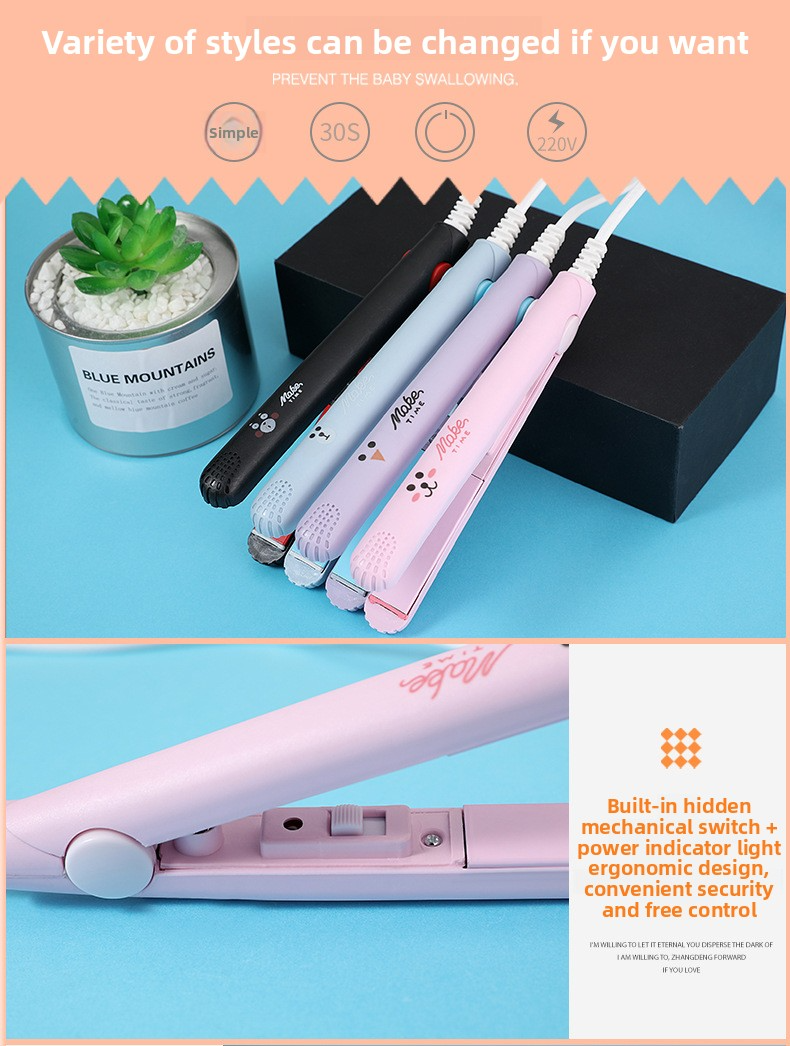Mini Hair Straightener & Curling Iron - 2-In-1 Styling Tool For Bangs & Waves (Fast Heating Travel Size Dual Voltage Ceramic Plates)_voghion.com