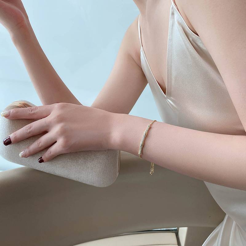 Bettelarmband Bambus eingelegtes Zirkoniumarmband MOXI Kalt Volldiamant Knochen Verstellbarer Handschmuck Einfache Atmosphäre Schritt für Schritt Förderung Weiblich_voghion.com