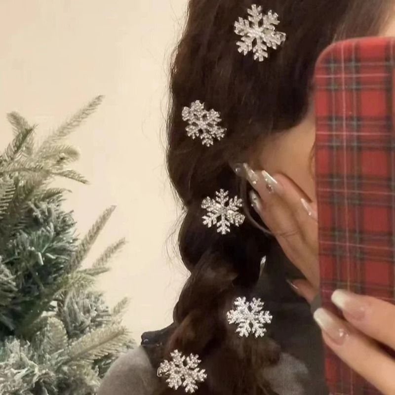 5pcs Winter Rhinestone Snowflake Hair Clip, Women's Hair Accessories, Christmas Hair Clip, Stage Performance Fairy Hair Accessories_voghion.com