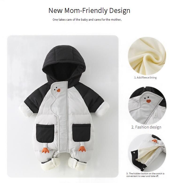 Premium Baby Winter Snowsuit With Hood - Soft Duck Down Filled, Full-Zip Romper For Infants & Toddlers (66-100cm, Gray, Cartoon Print)_voghion.com
