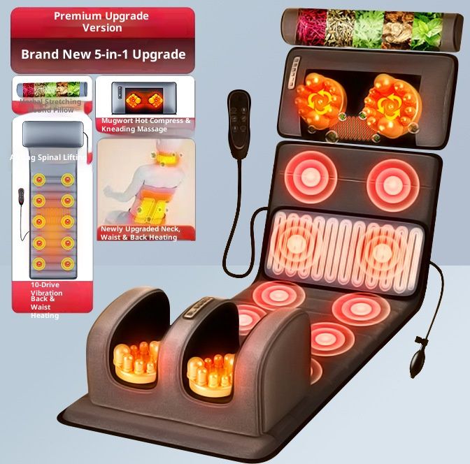 Tappetino per massaggio completo del corpo di alta qualità con riscaldamento e cuscino alle erbe - Massaggiatore Shiatsu regolabile a 6 rulli per collo, schiena, gambe per il relax a casa/ufficio_voghion.com