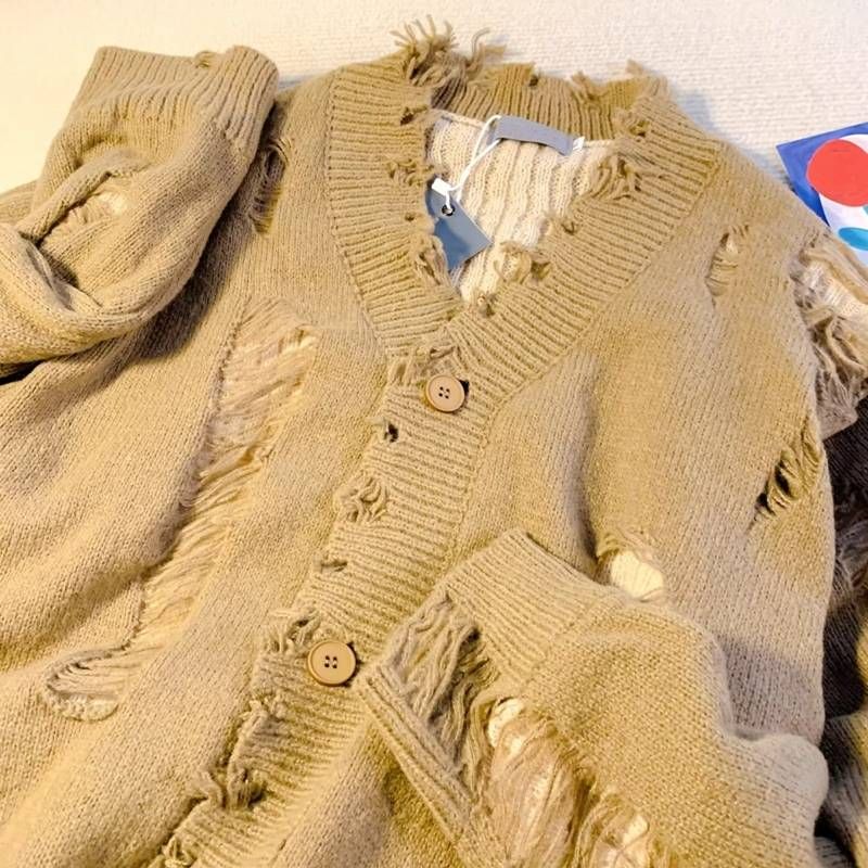 Oversized-Strickpullover für Herren – Used-Look im High-Street-Stil, Hip-Hop-Cardigan mit offener Vorderseite (M-3XL)_voghion.com