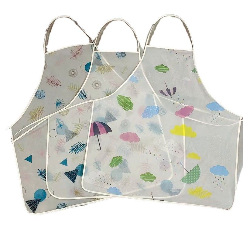 Simple Printed Oil-Proof Stain-Proof Wash-Free Dirt-Resistant Kitchen Household PEVA Half-Length Apron_voghion.com