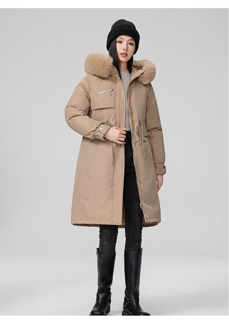 Damen-Winterparka mit abnehmbarer Kunstpelzkapuze, locker sitzender langer Trenchcoat, warme Daunenalternative für Übergrößen_voghion.com