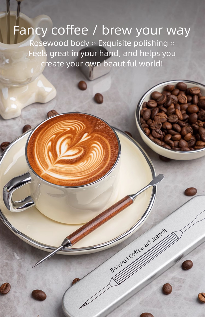 Rosewood Set Coffee Latte Art Tool Carving Pick Hook Needle_voghion.com