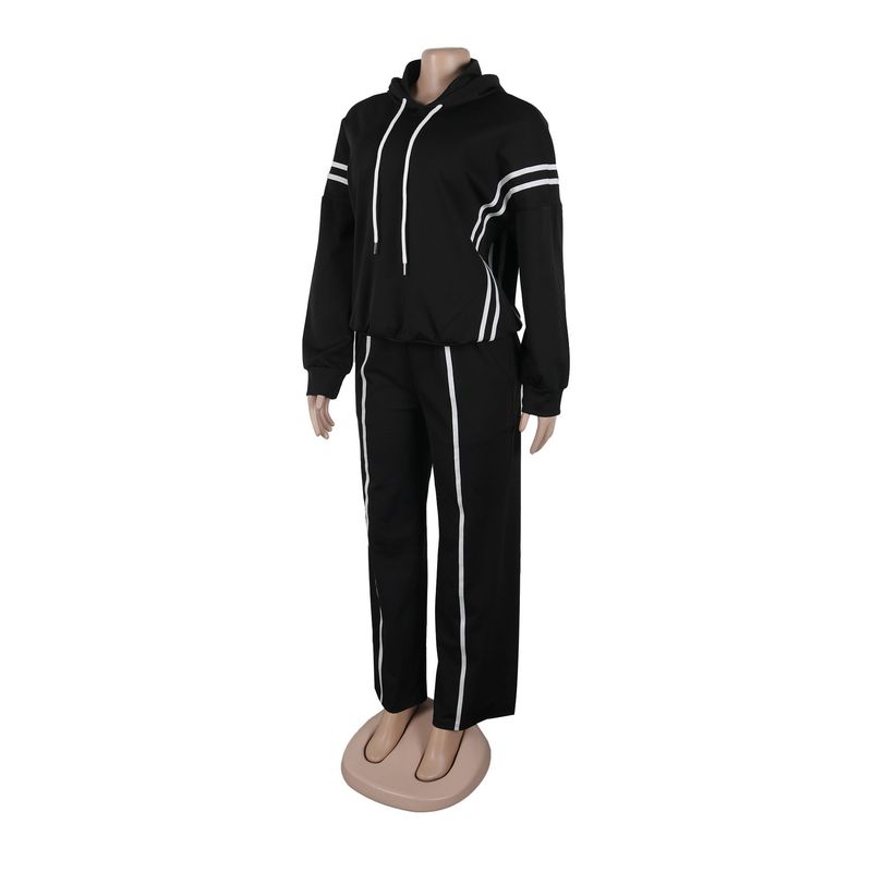 Damenbekleidung Zweiteiliges Set mit Kapuzenpullover mit Bandnähten_voghion.com