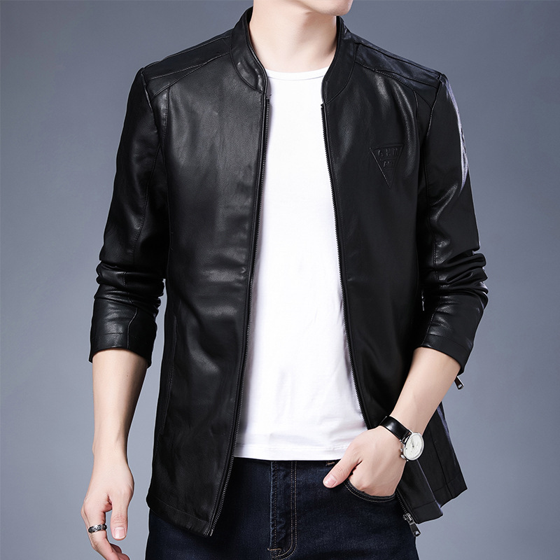 2024 Höstny produkt Ståkrage för män Mode Inverterad triangeljacka Ungdom Koreansk Slim Fit Casual läderkappa_voghion.com