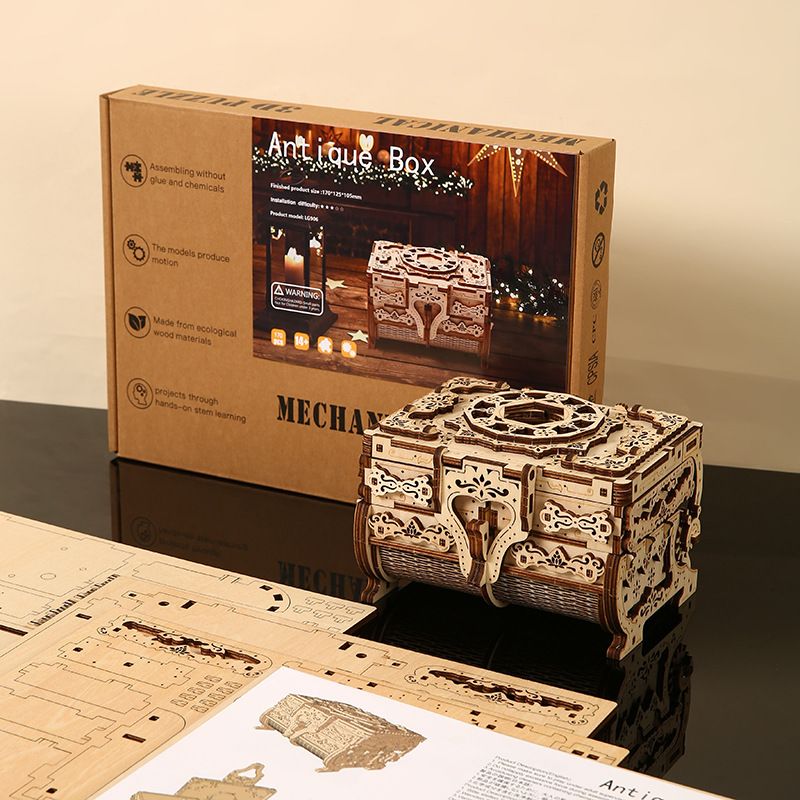 Rompecabezas de juguete educativo en forma de caja de madera tridimensional 3D, adorno de caja de madera hecho a mano para niños._voghion.com