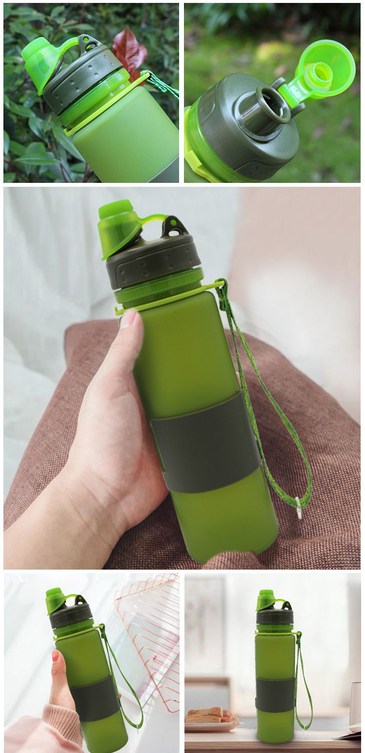 Large capacity rotary lid sealed kettle silicone folding outdoor water bottle mountaineering daily necessities_voghion.com