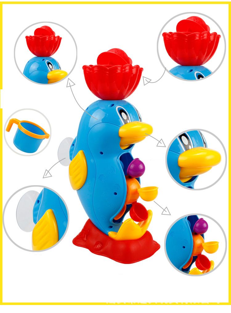 Kids Shower Bath Toys Cute Yellow Duck Waterwheel Toys Baby Faucet Bathing Water Spraying Tool Wheel Type Dabbling Toy_voghion.com