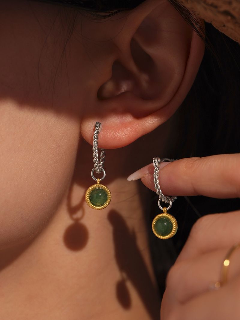 Women's Jewelry Elegant Twisted Green Agate Drop Earrings With 18K Gold Plated Stainless Steel Ear Wires For A Luxurious Look_voghion.com