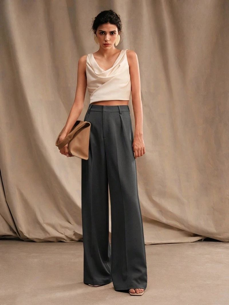 Damenbekleidung Anzughose mit hoher Taille, lässig, locker, gerade, Business-Pendlerhose mit weitem Bein_voghion.com