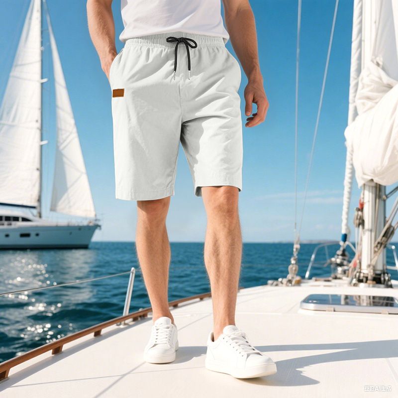 Pantalones de playa para hombre, de verano, informales, ligeros y lujosos, de cinco puntos, con cordón cruzado, talla grande_voghion.com