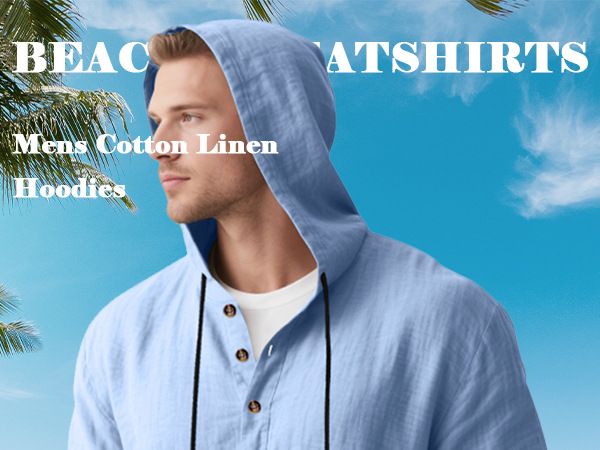 Lente en herfst lang mouwen linnen overhemd heren capuchon casual losse T-shirt trui heren_voghion.com