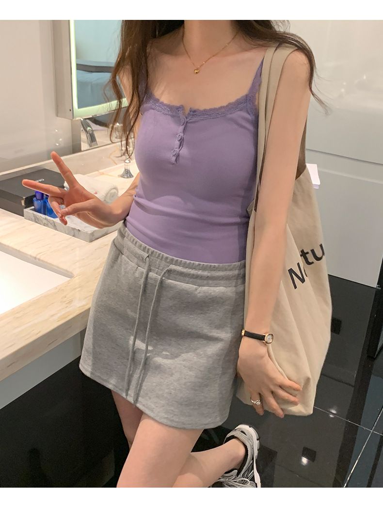 Canotta sexy in pizzo francese in stile europeo, top corto aderente senza maniche da donna_voghion.com
